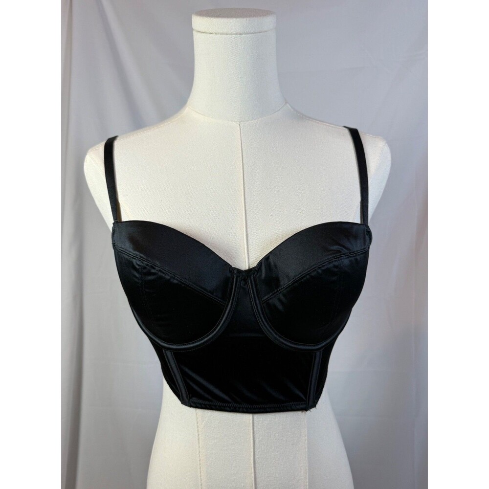 Auden Women's Black Satin Lightly Lined Lingerie Corset Top Bra Adjustable